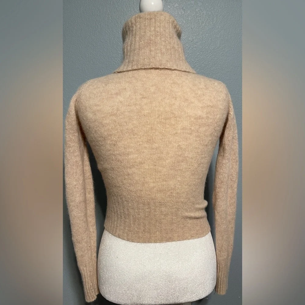 Hand Loomed Full Fashioned Lambswool Angora Sweater Turtleneck Beige Chic Medium - Picture 2 of 6